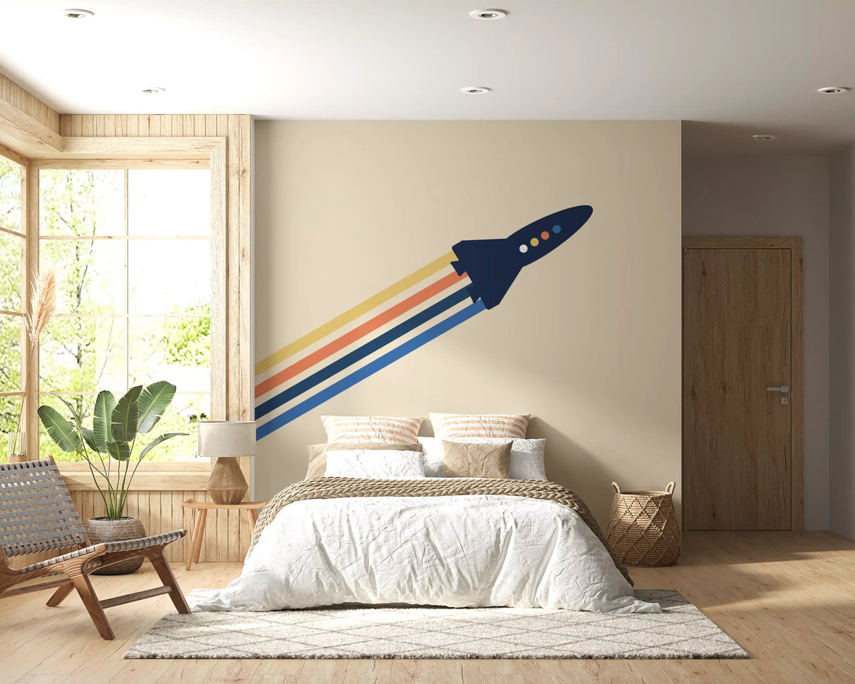Retro Rocket Blast Off Space Wall Mural