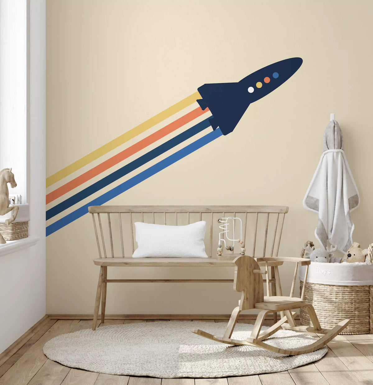 Retro Rocket Blast Off Space Wall Mural