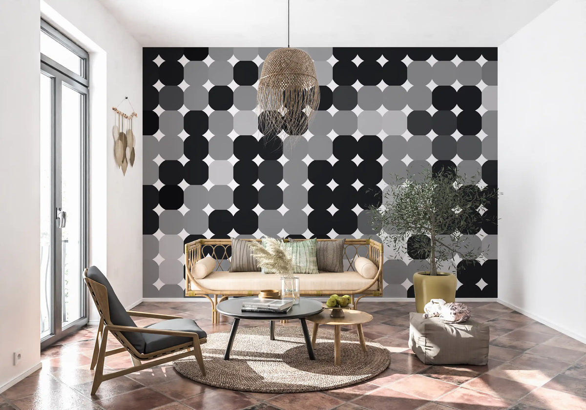 Monochrome Geometric Dot Grid Wall Mural
