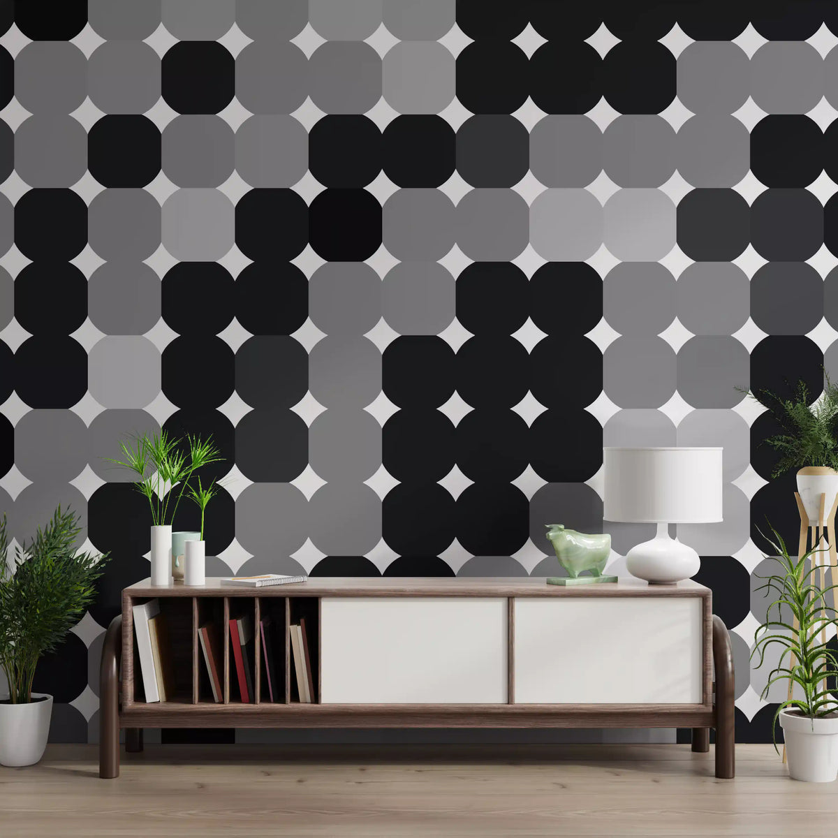 Monochrome Geometric Dot Grid Wall Mural