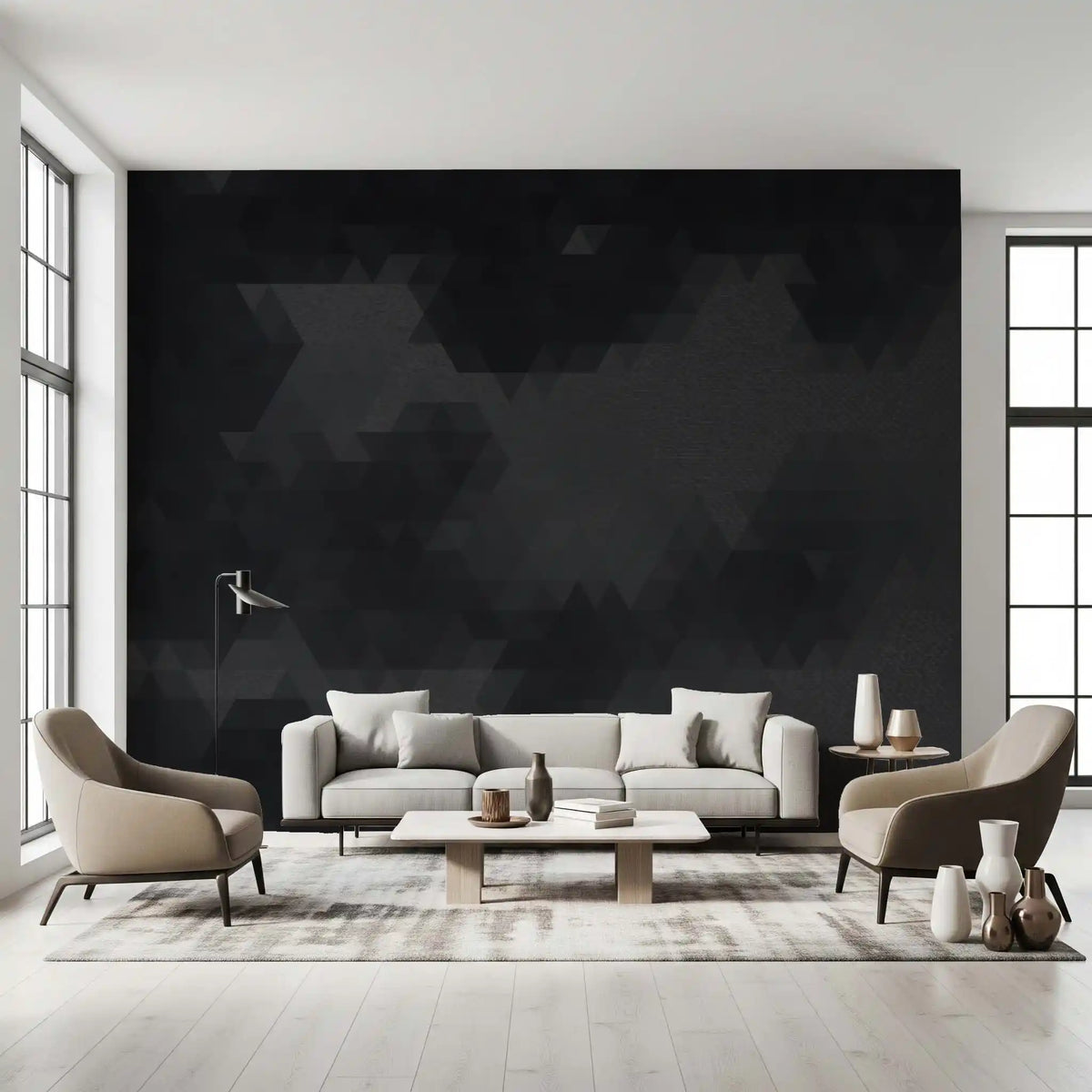 Charcoal Abstract Geometric Shards Wall Mural