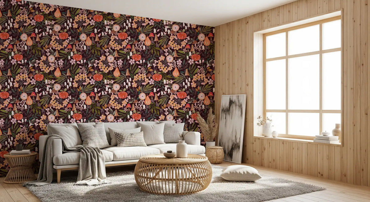Autumn Harvest Botanical Pattern Wallpaper⁠
