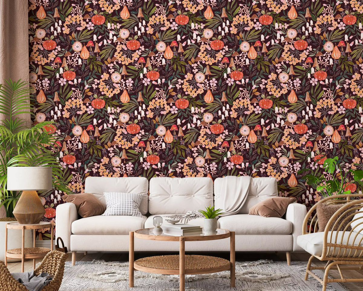 Autumn Harvest Botanical Pattern Wallpaper⁠