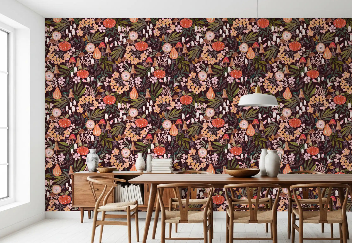 Autumn Harvest Botanical Pattern Wallpaper⁠