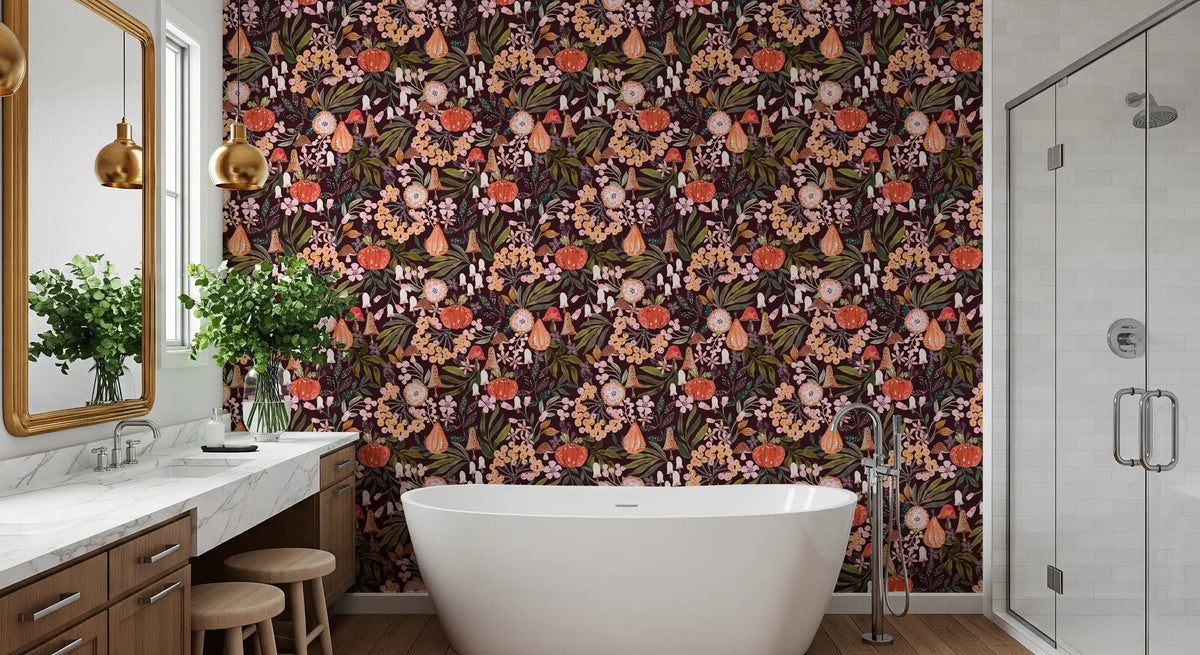 Autumn Harvest Botanical Pattern Wallpaper⁠