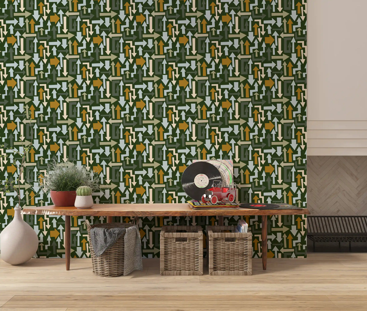 Directional Geometric Arrows in Earthy Tones Wallpaper⁠