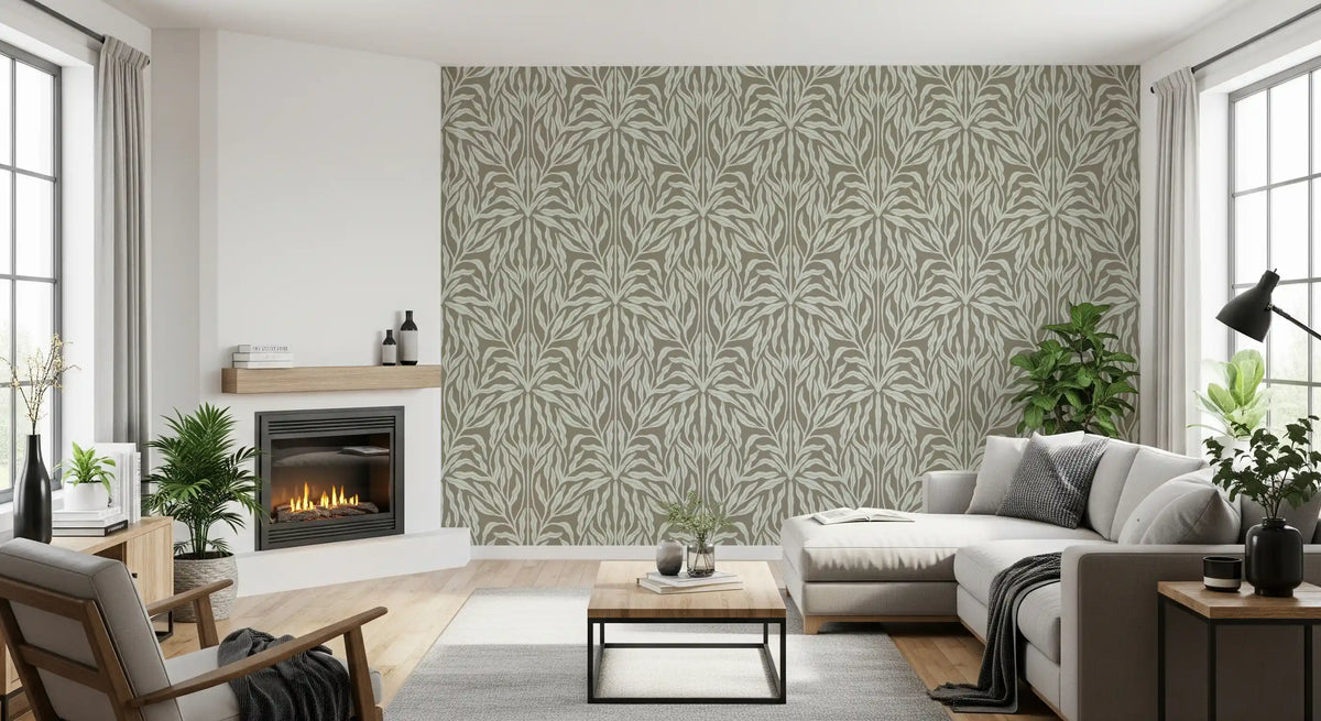 Neutral Botanical Leaf Symmetry Wallpaper⁠
