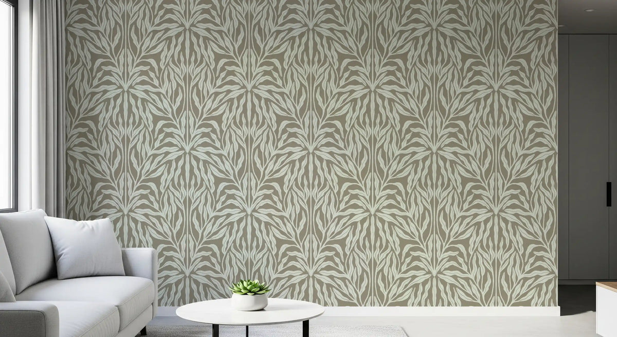 Neutral Botanical Leaf Symmetry Wallpaper⁠