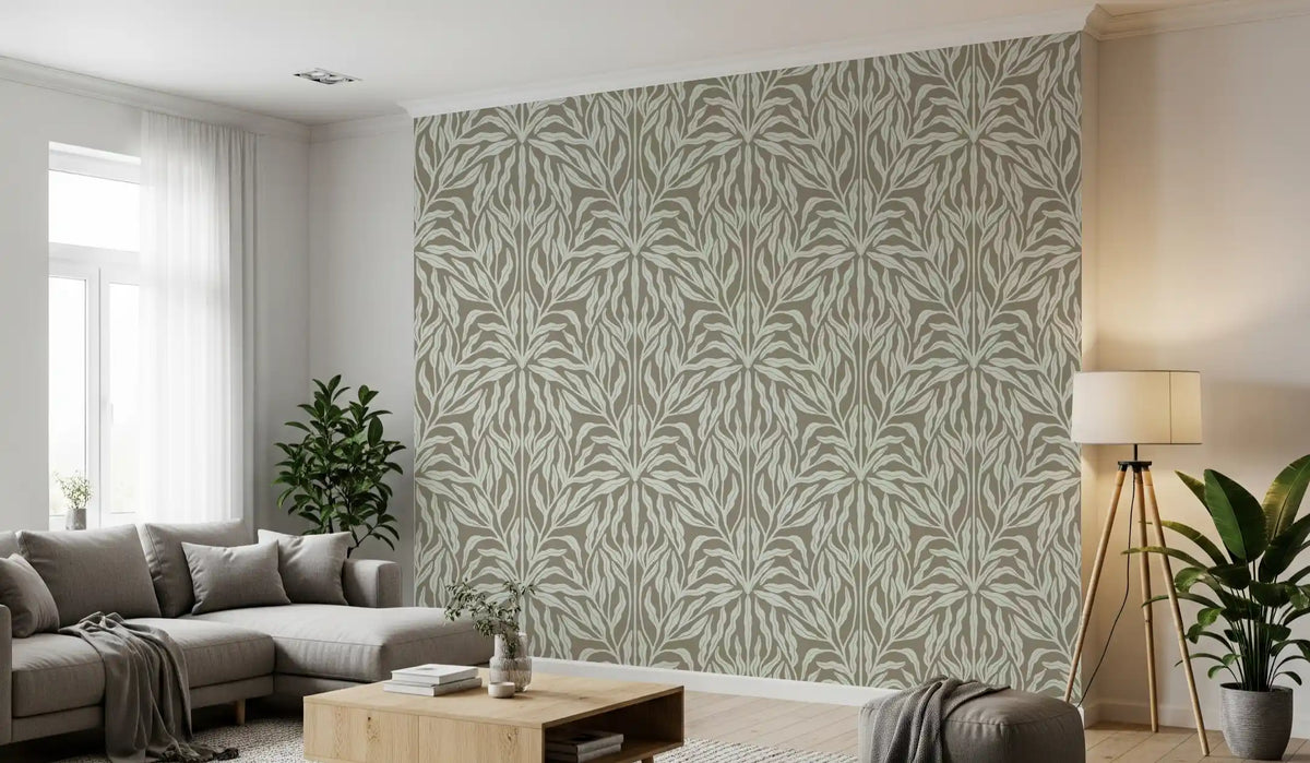 Neutral Botanical Leaf Symmetry Wallpaper⁠
