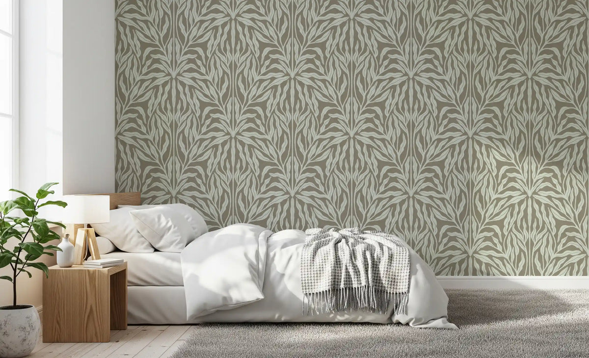 Neutral Botanical Leaf Symmetry Wallpaper⁠