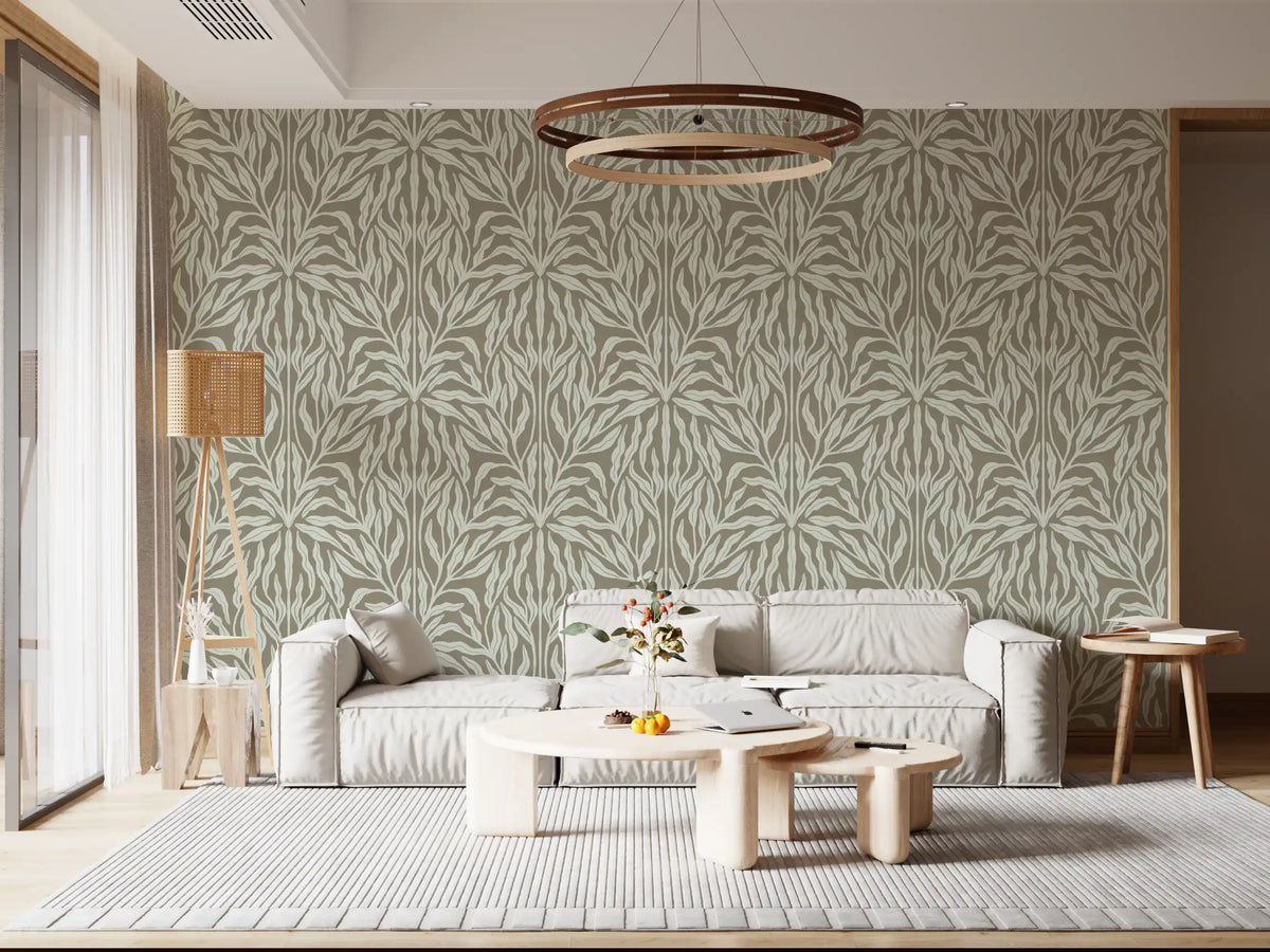 Neutral Botanical Leaf Symmetry Wallpaper⁠
