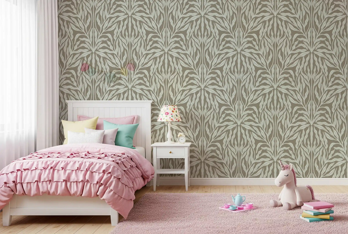 Neutral Botanical Leaf Symmetry Wallpaper⁠