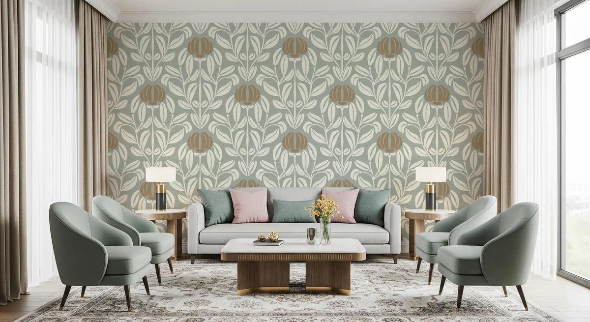 Sage and Cream Botanical Symmetry Wallpaper⁠