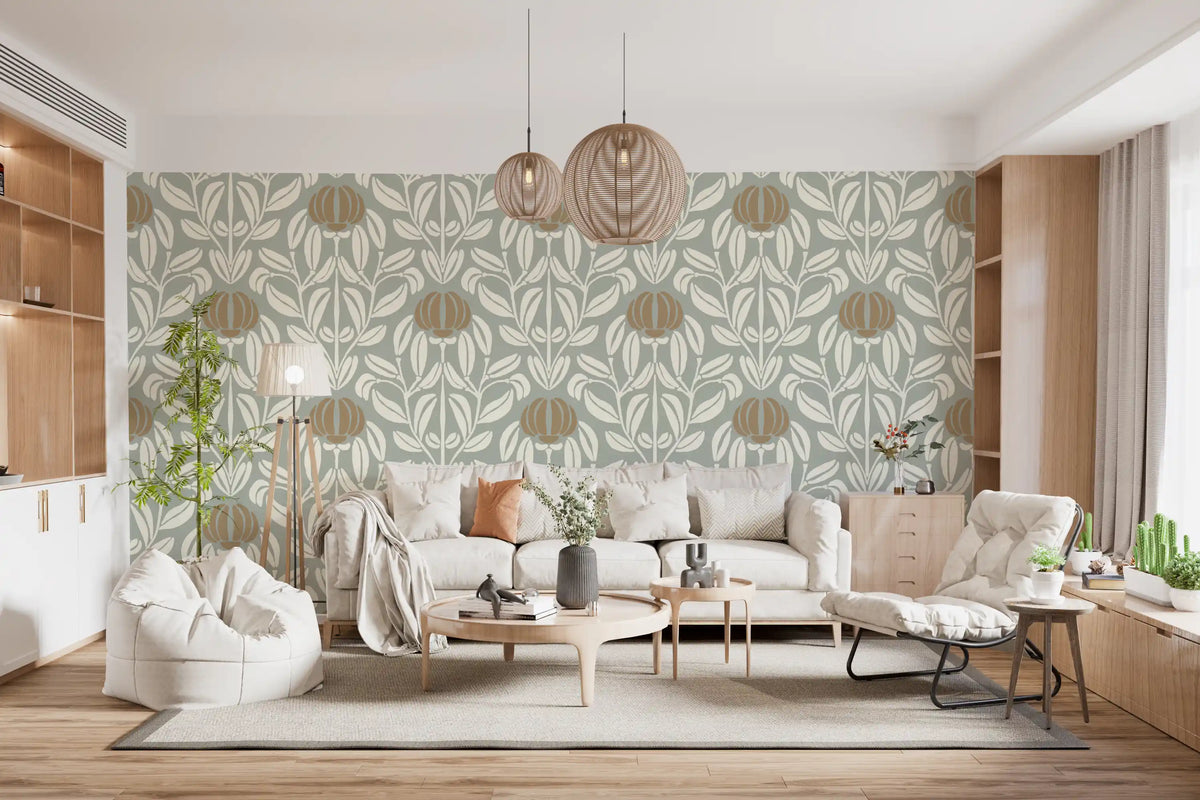 Sage and Cream Botanical Symmetry Wallpaper⁠
