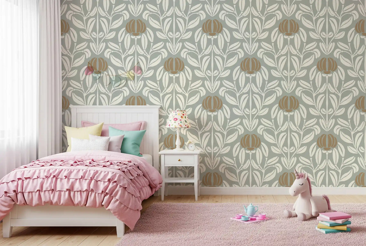 Sage and Cream Botanical Symmetry Wallpaper⁠