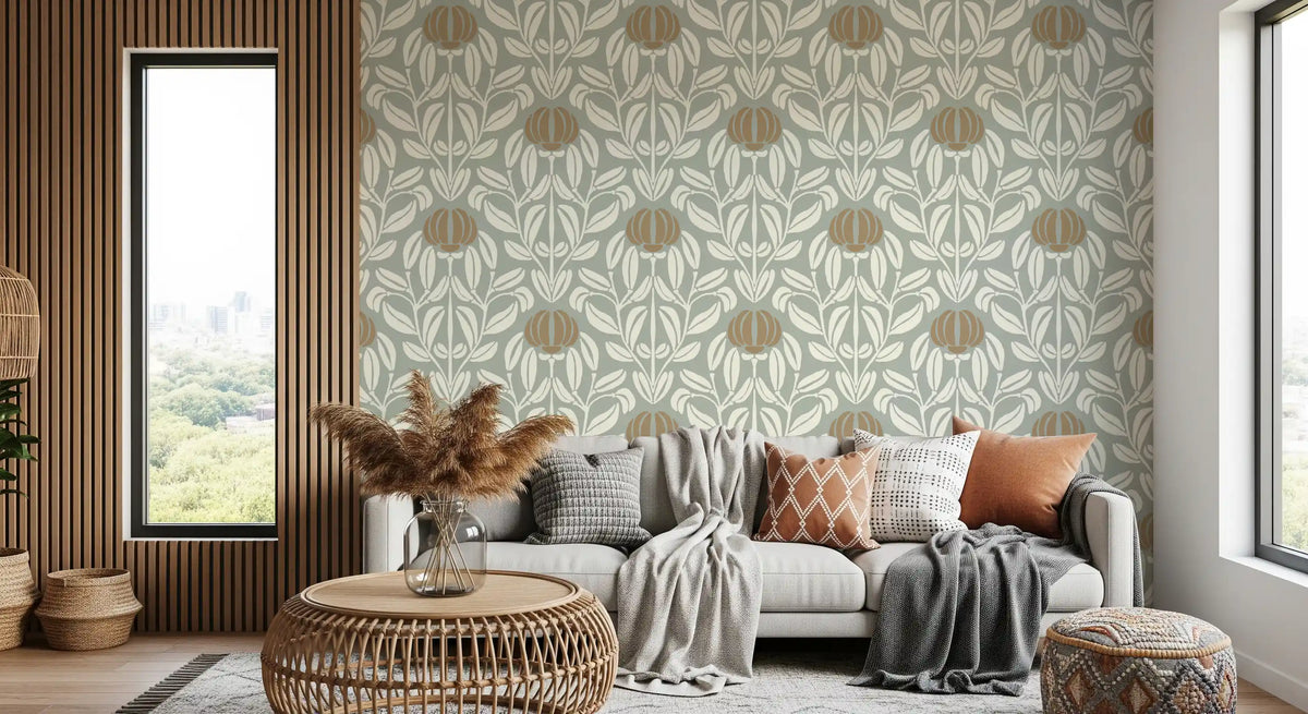Sage and Cream Botanical Symmetry Wallpaper⁠