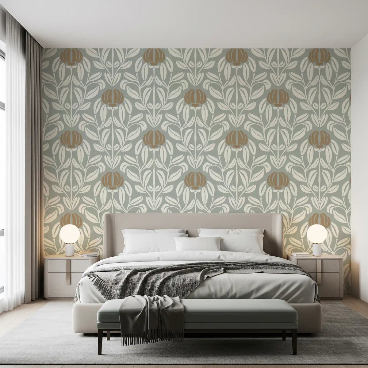 Sage and Cream Botanical Symmetry Wallpaper⁠