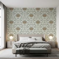 Sage and Cream Botanical Symmetry Wallpaper⁠