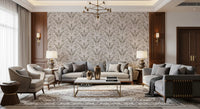 Cream and Beige Botanical Damask Wallpaper⁠