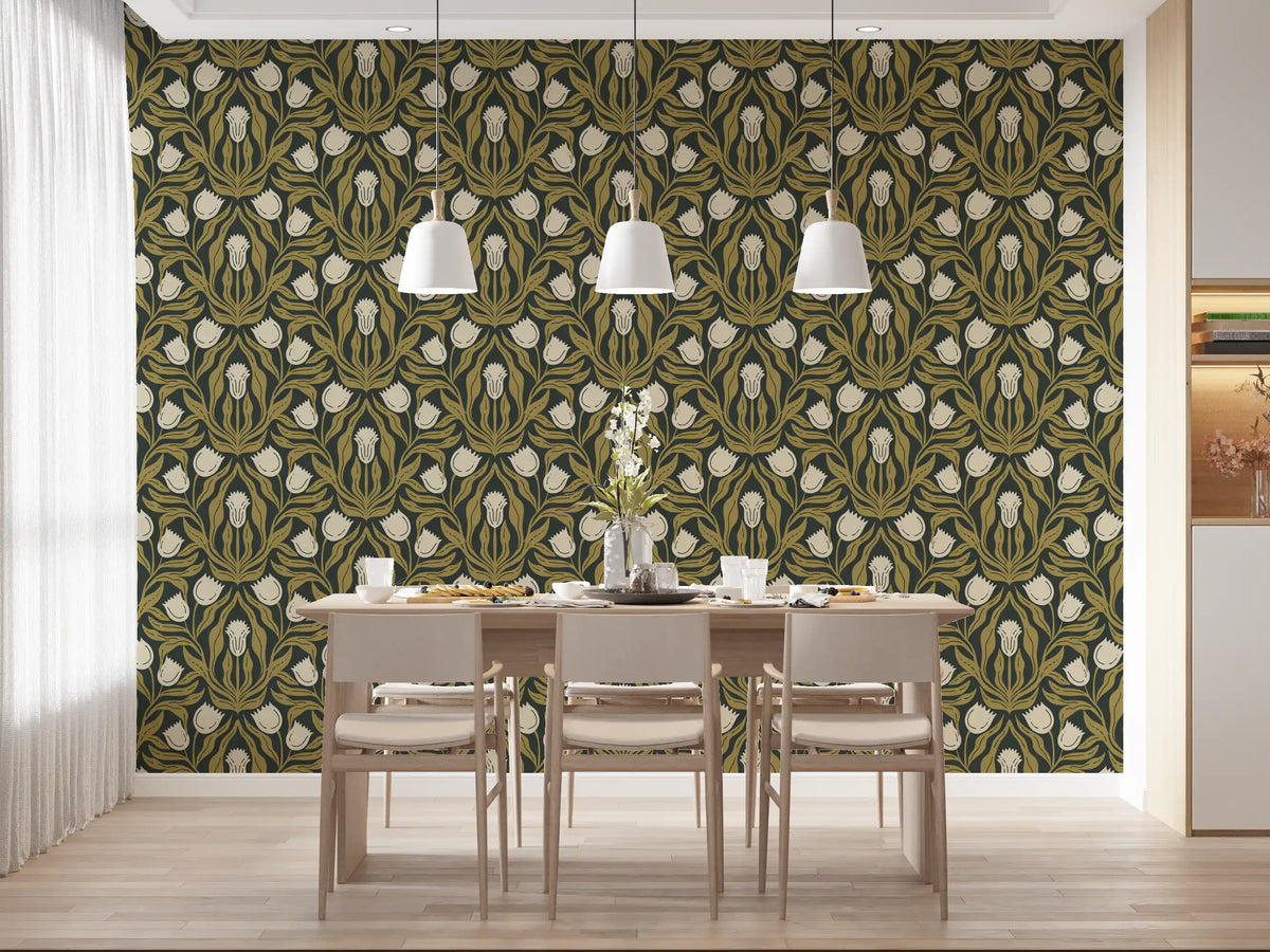 Art Nouveau Tulip Botanical Pattern Wallpaper⁠