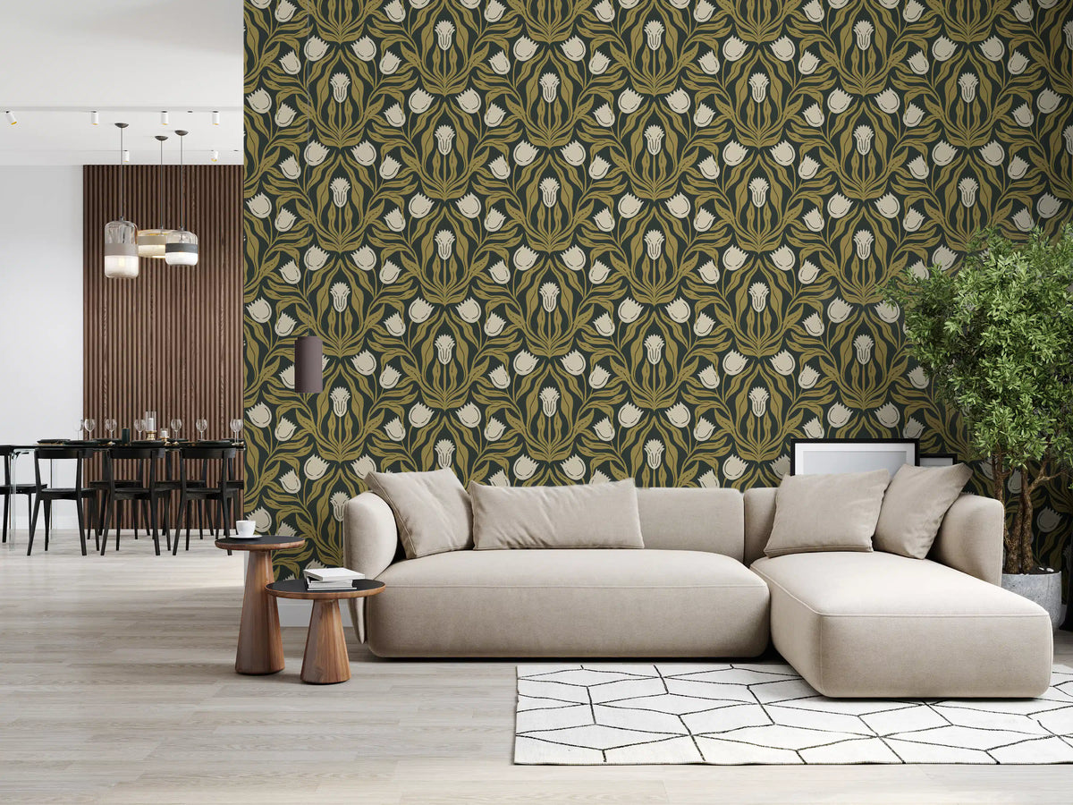 Art Nouveau Tulip Botanical Pattern Wallpaper⁠