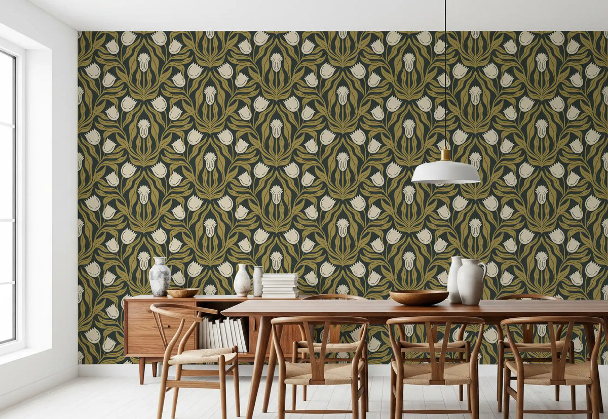 Art Nouveau Tulip Botanical Pattern Wallpaper⁠