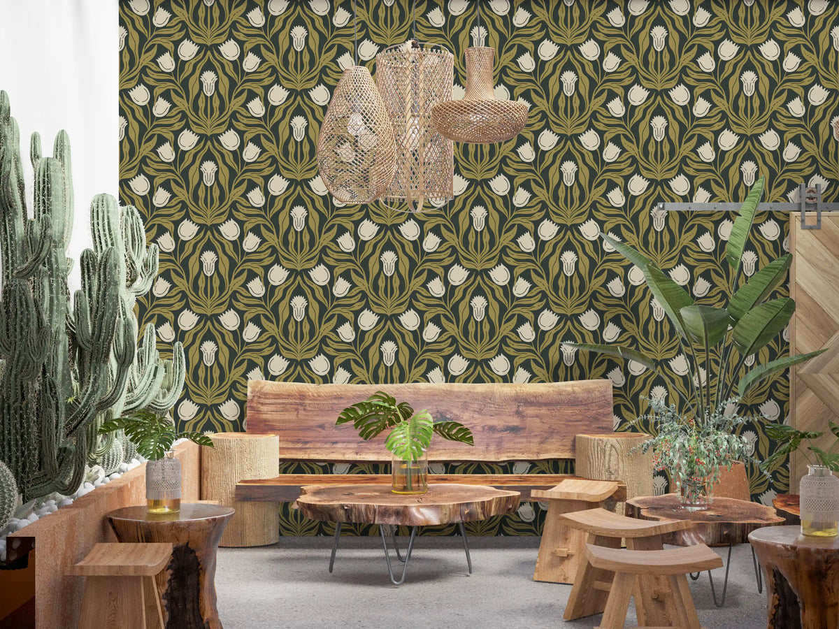 Art Nouveau Tulip Botanical Pattern Wallpaper⁠