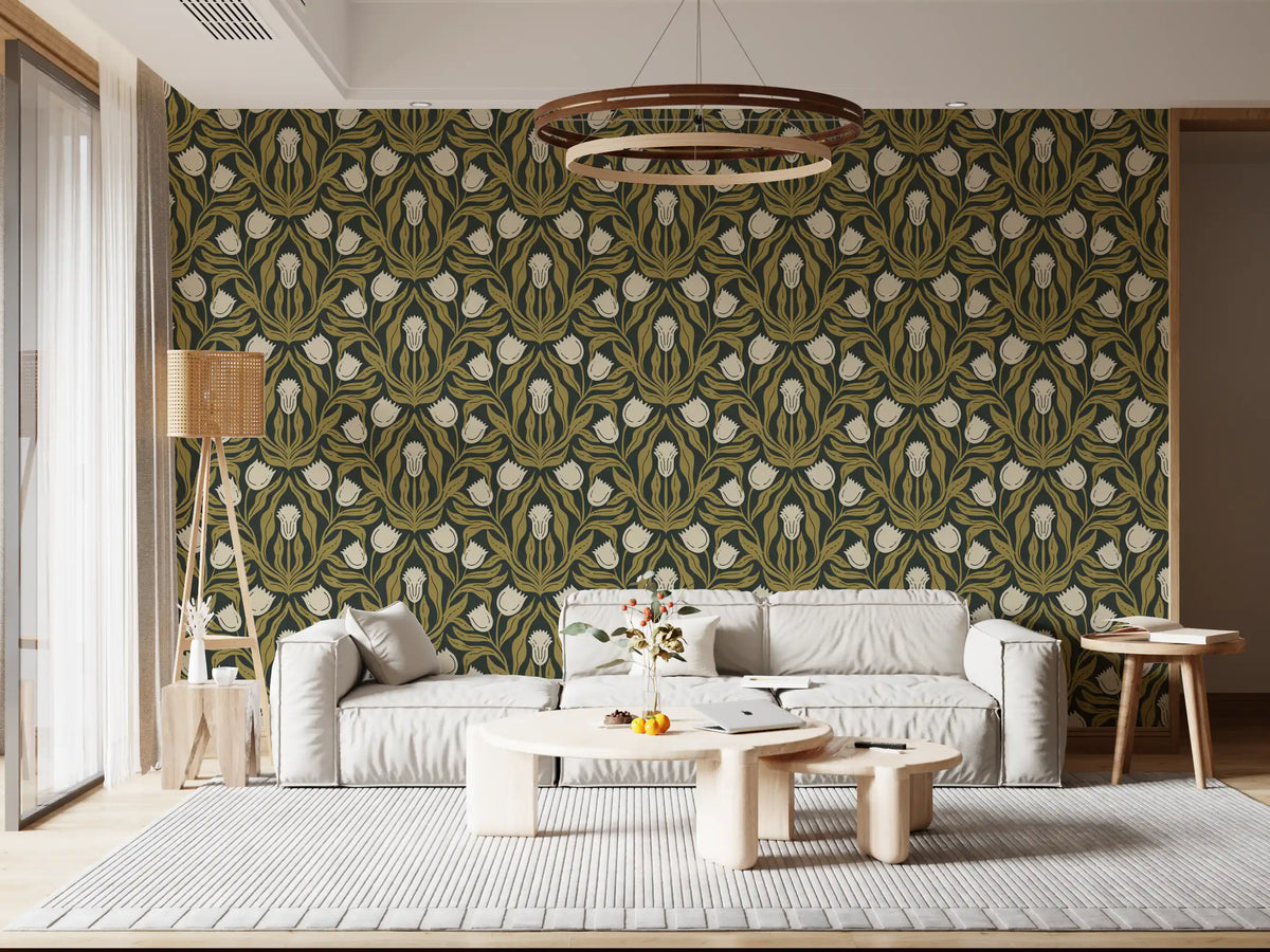 Art Nouveau Tulip Botanical Pattern Wallpaper⁠
