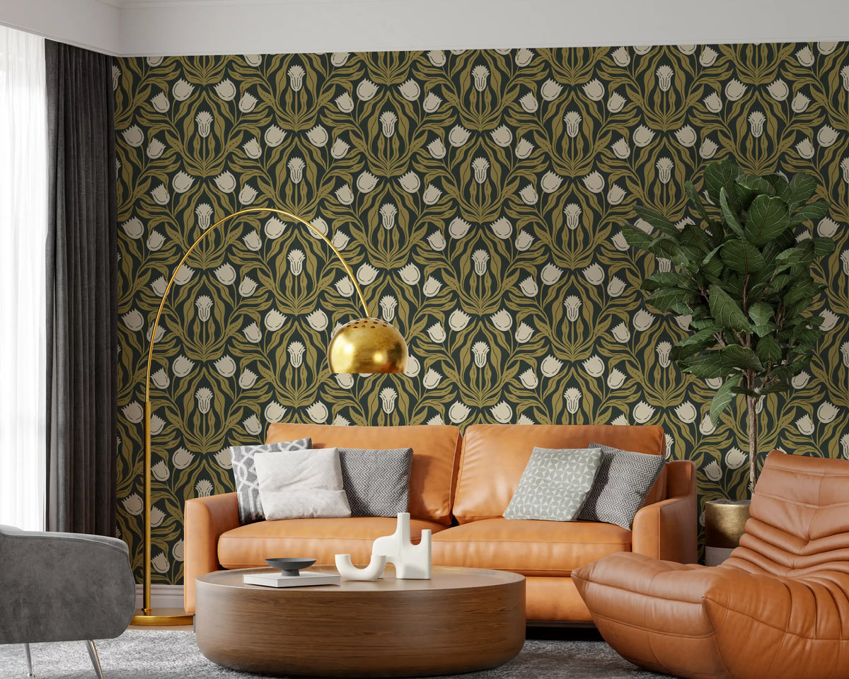 Art Nouveau Tulip Botanical Pattern Wallpaper⁠
