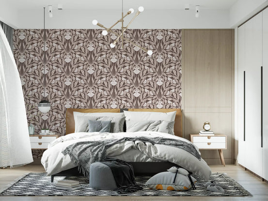 Monochromatic Botanical Garden Damask Wallpaper⁠