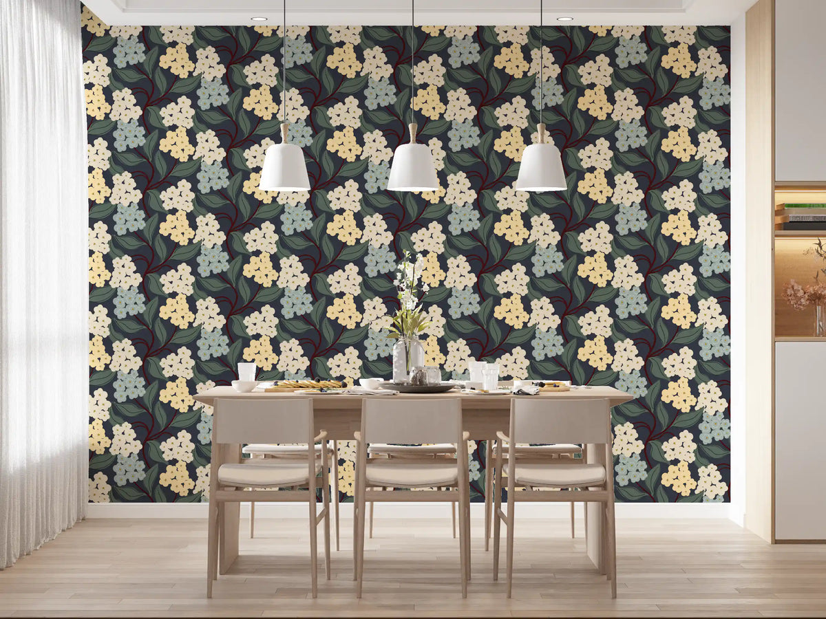 Midnight Meadow Botanical Clusters Wallpaper⁠