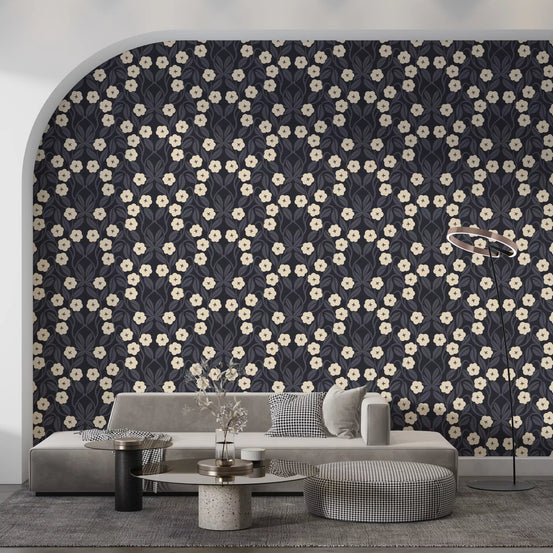 Minimalist Charcoal Floral Symmetry Wallpaper⁠