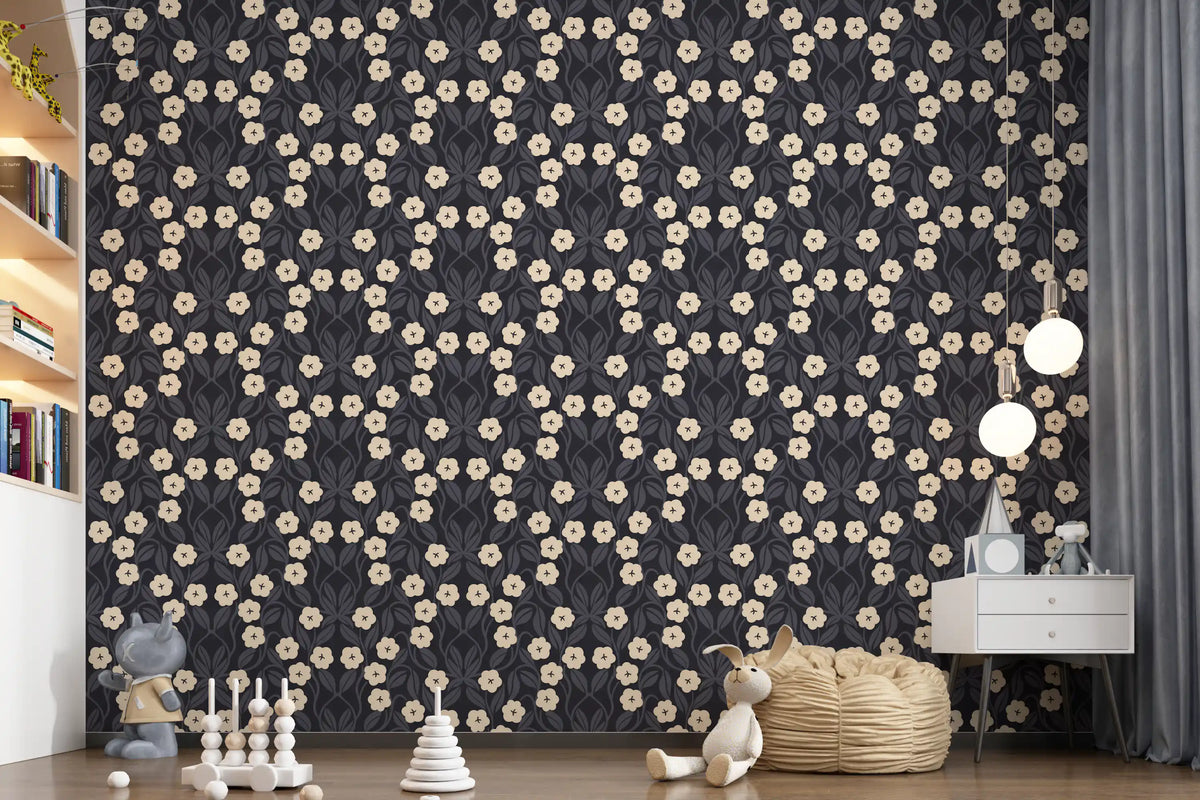 Minimalist Charcoal Floral Symmetry Wallpaper⁠