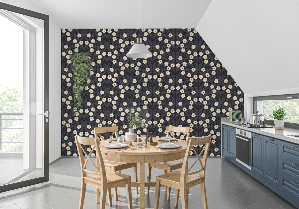 Minimalist Charcoal Floral Symmetry Wallpaper⁠