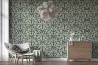Sage Botanical Scroll Damask Wallpaper⁠