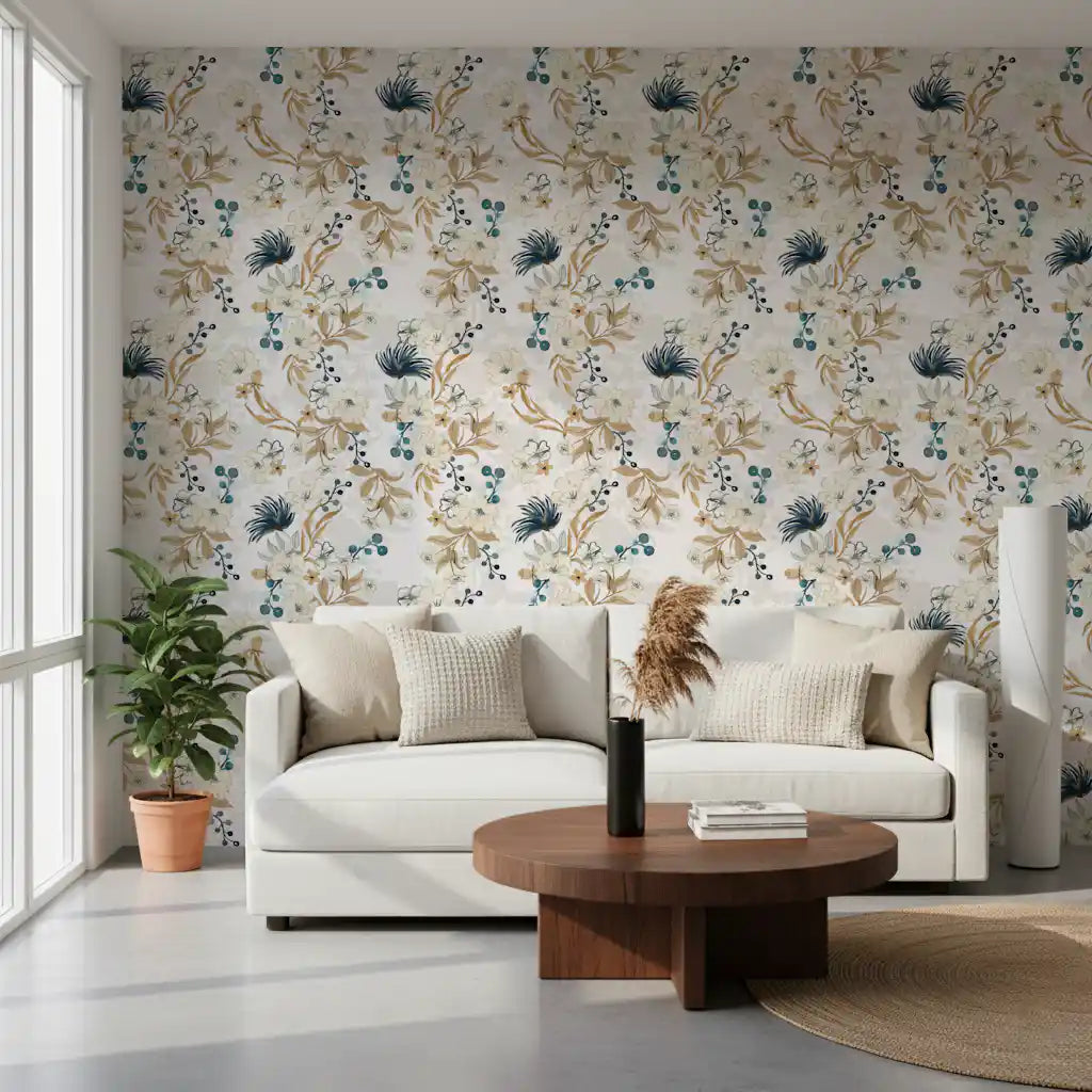 Muted Floral Botanical Pattern Wallpaper⁠
