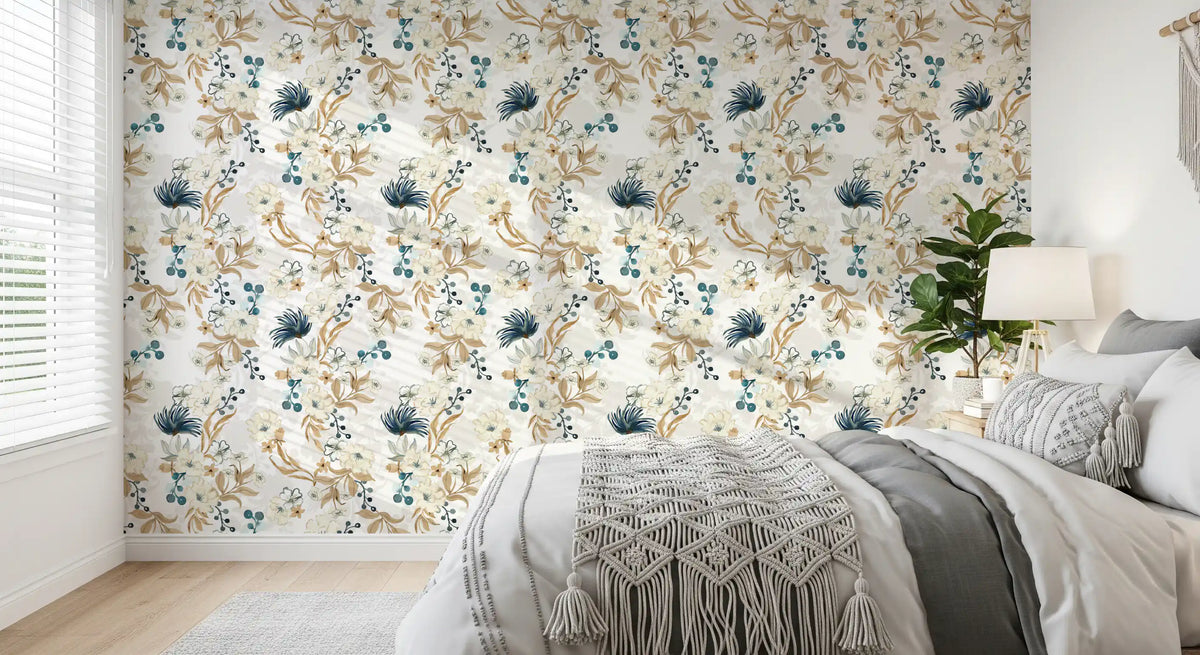 Muted Floral Botanical Pattern Wallpaper⁠