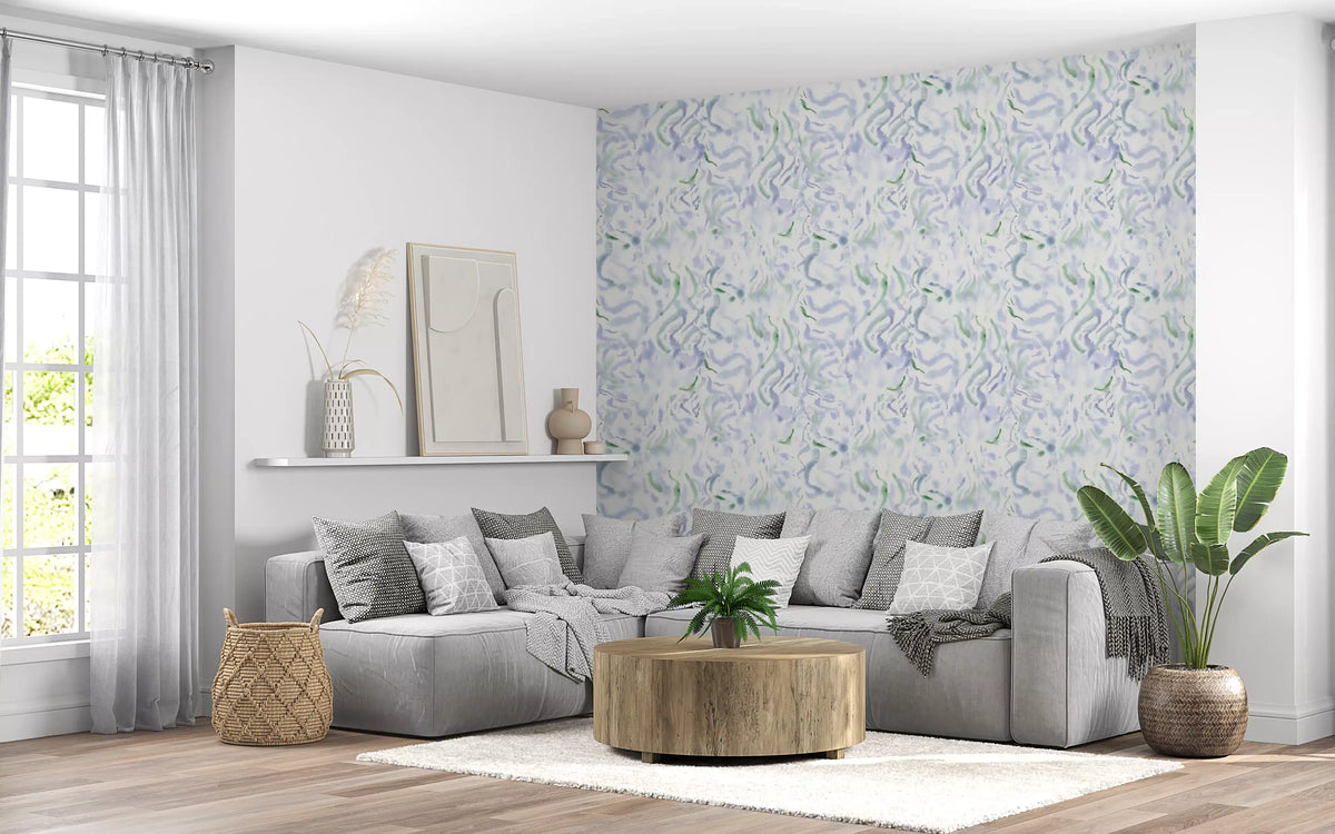 Ethereal Blue and Green Watercolor Wash Wallpaper⁠