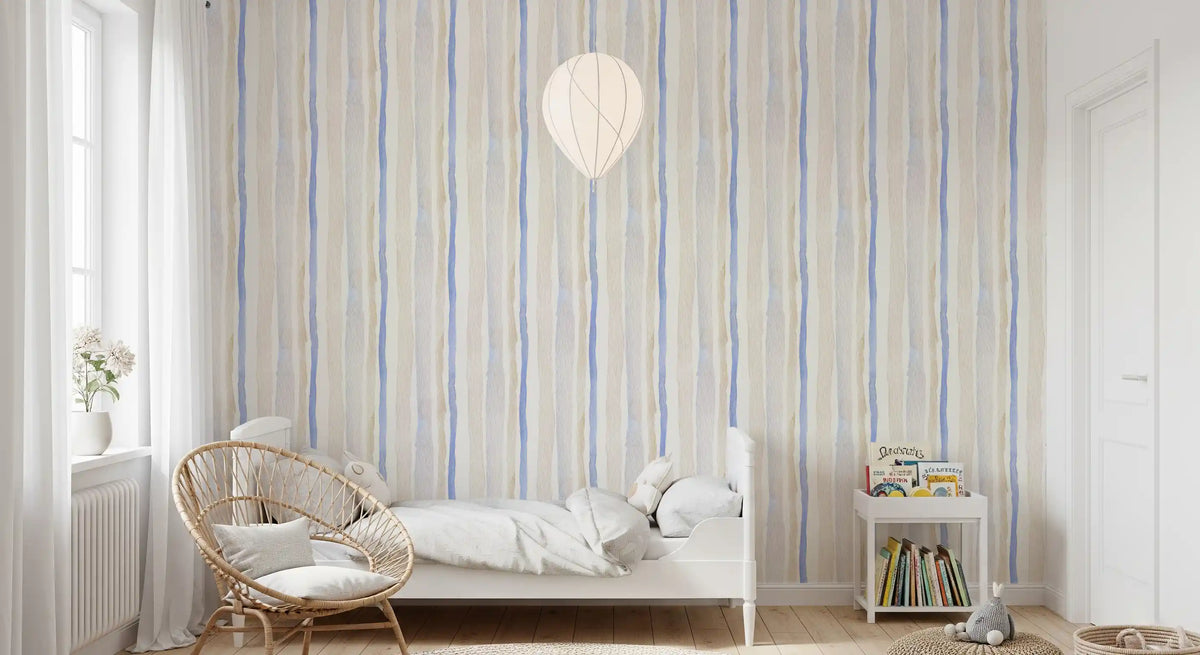 Serene Blue and Beige Watercolor Stripes Wallpaper⁠