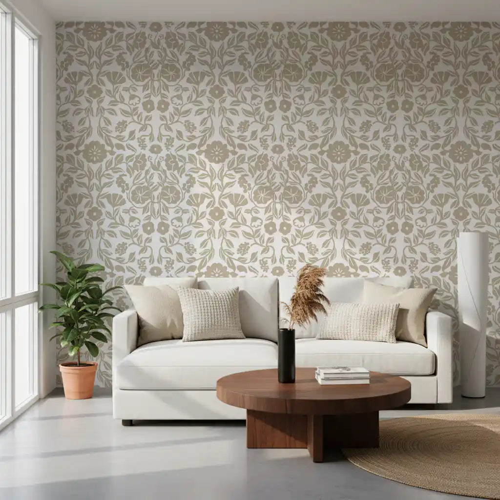 Minimalist Botanical Beige Sketch Wallpaper⁠