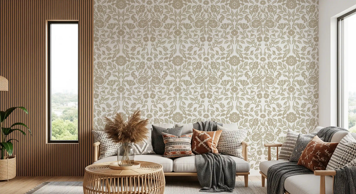 Minimalist Botanical Beige Sketch Wallpaper⁠