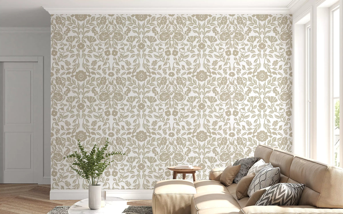 Minimalist Botanical Beige Sketch Wallpaper⁠