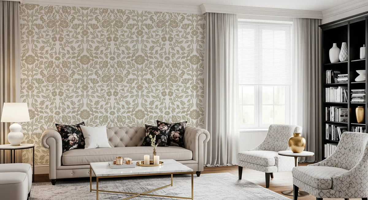 Minimalist Botanical Beige Sketch Wallpaper⁠