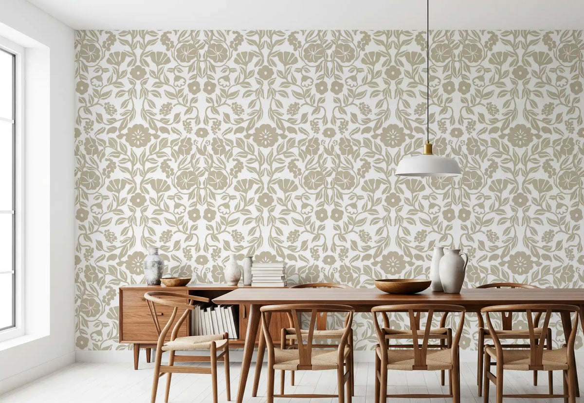 Minimalist Botanical Beige Sketch Wallpaper⁠