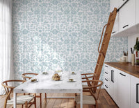 Soft Blue Botanical Damask Wallpaper⁠