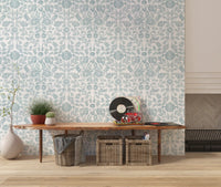 Soft Blue Botanical Damask Wallpaper⁠