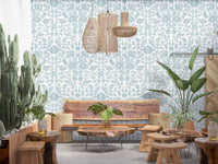 Soft Blue Botanical Damask Wallpaper⁠