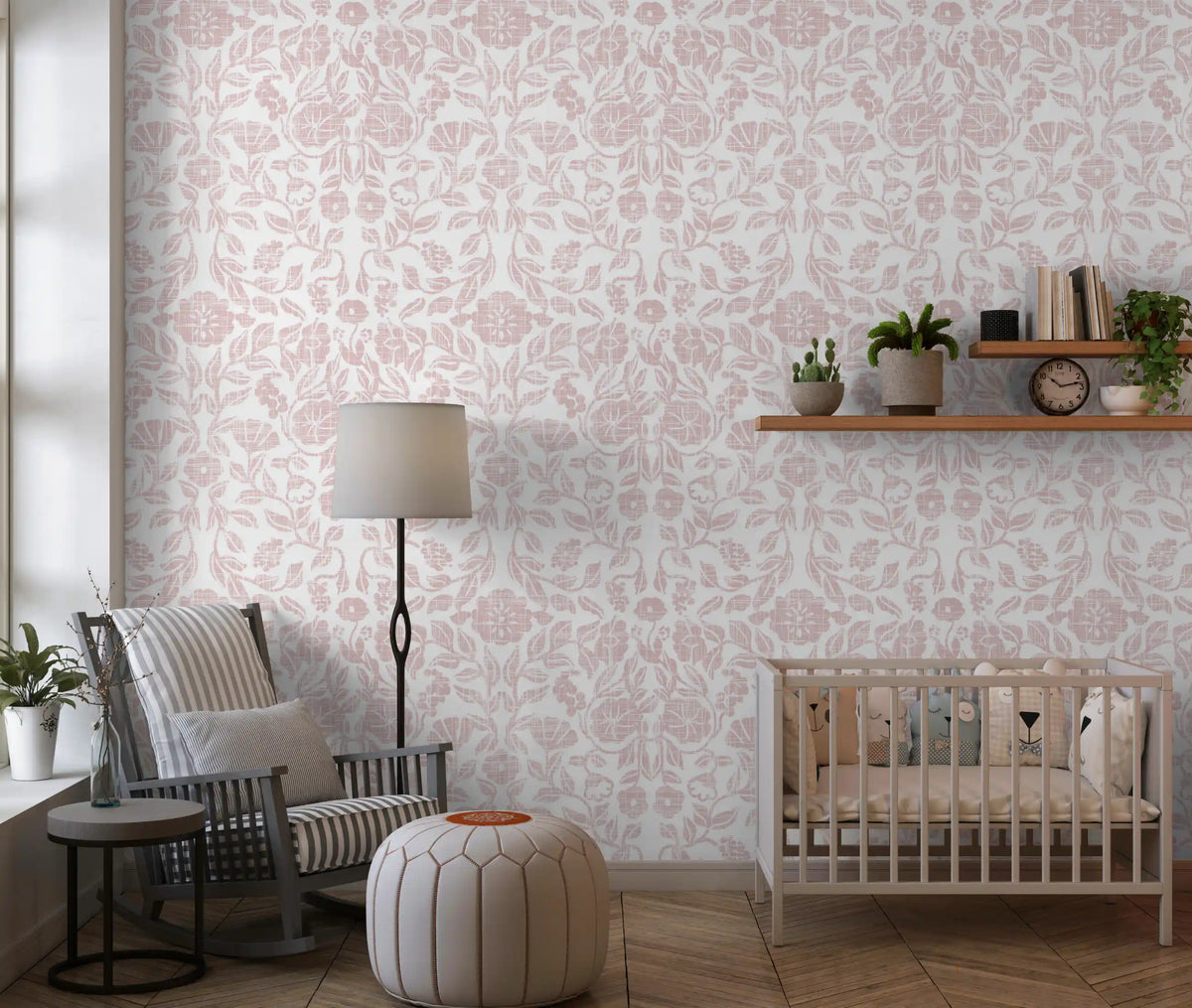 Textured Pink Damask Vine Wallpaper⁠