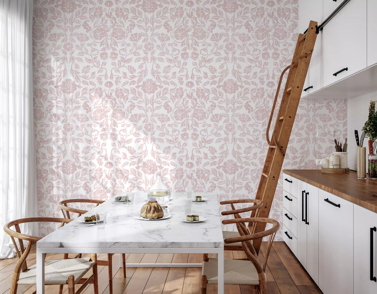 Textured Pink Damask Vine Wallpaper⁠