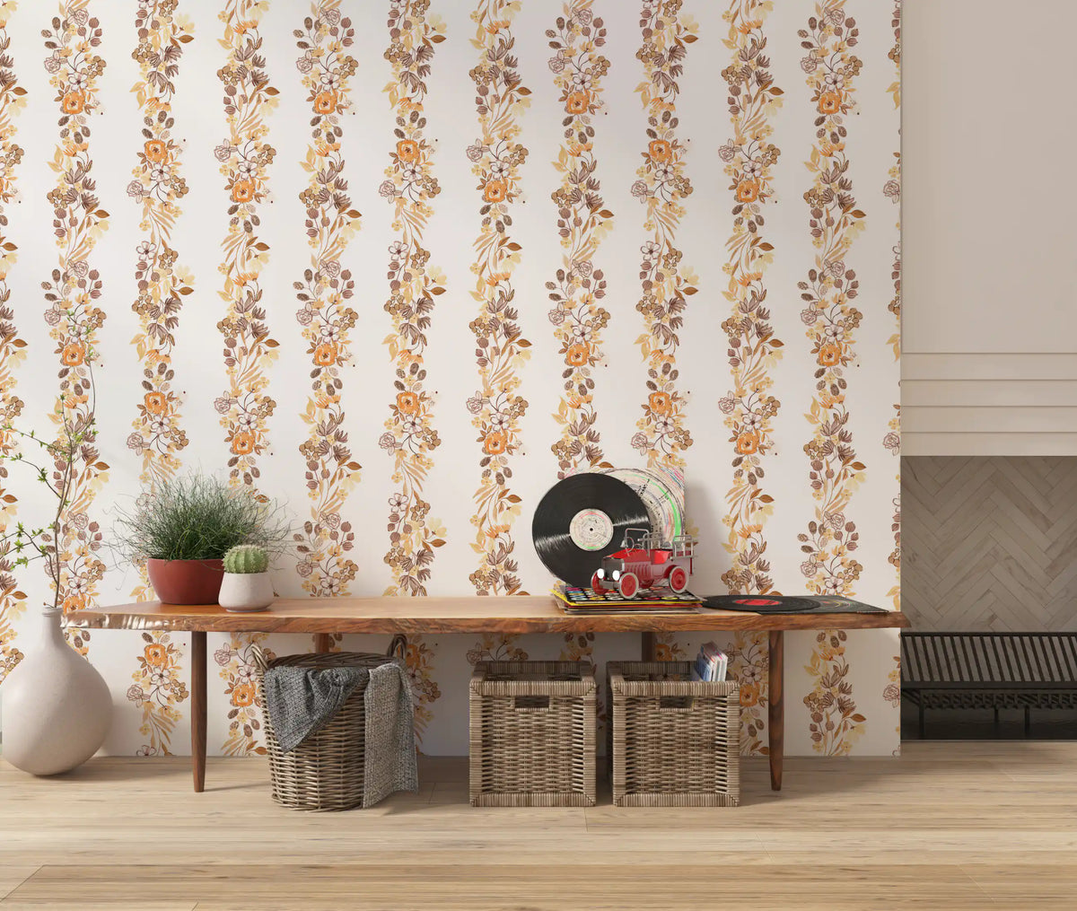 Watercolor Meadow Vertical Sprigs Wallpaper⁠